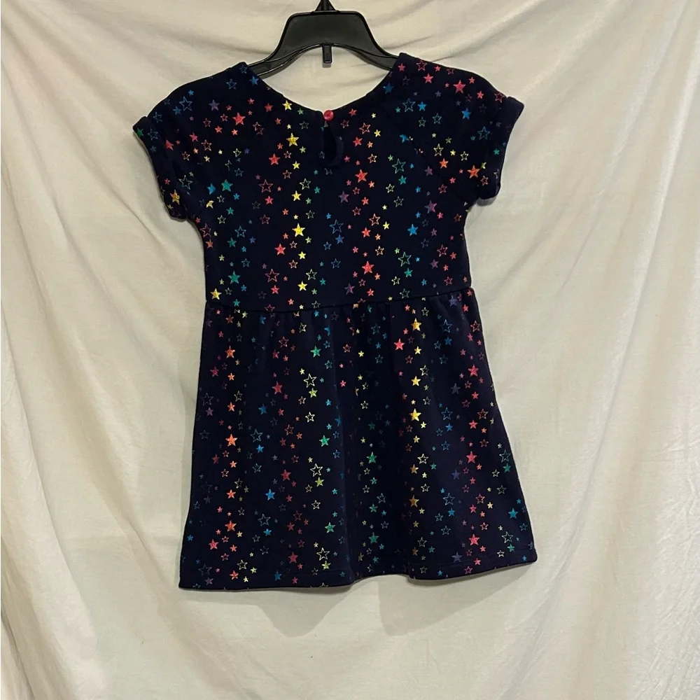 Gymboree Girls Size 6 Navy Blue Multi Stars Short Sleeve Sweatshirt Skater Dress